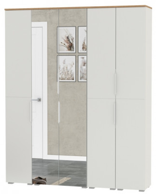 Октава Набор шкафов 02, цвет белый шагрень/дуб крафт золотой/фасады МДФ белый шагрень, ШхГхВ 161х35,3х197,6 см., универсальная сборка