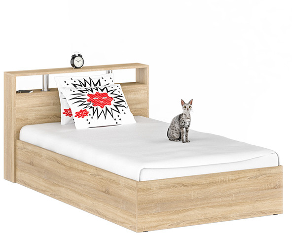 Камелия Кровать 1200, цвет дуб сонома, ШхГхВ 123,5х217х78,2 см., сп.м. 1200х2000 мм., без матраса, основание есть