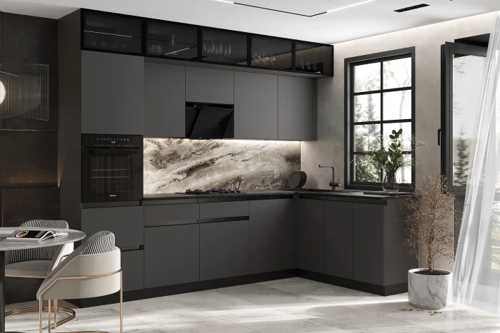 Кухня Техно-6 3,0х1,8м (Графит/Графит софт NEW)