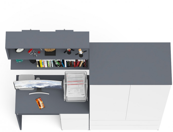 Мори компьютерный стол МС-1 правый + Шкаф МШ900.1 + Полка 900, графит/белый