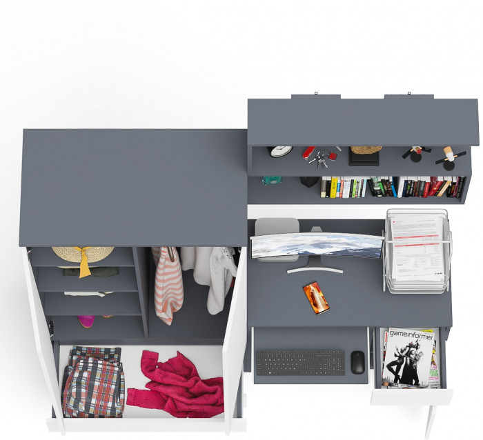 Мори компьютерный стол МС-1 правый + Шкаф МШ900.1 + Полка 900, графит/белый