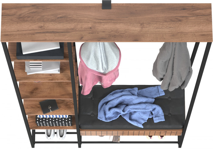 Гранд 15.124N Прихожая, цвет дуб крафт табачный/искуственная кожа чёрная, ШхГхВ 116х38,6х203,4 см., универс. сборка, съёмные решётки для обуви, ящик