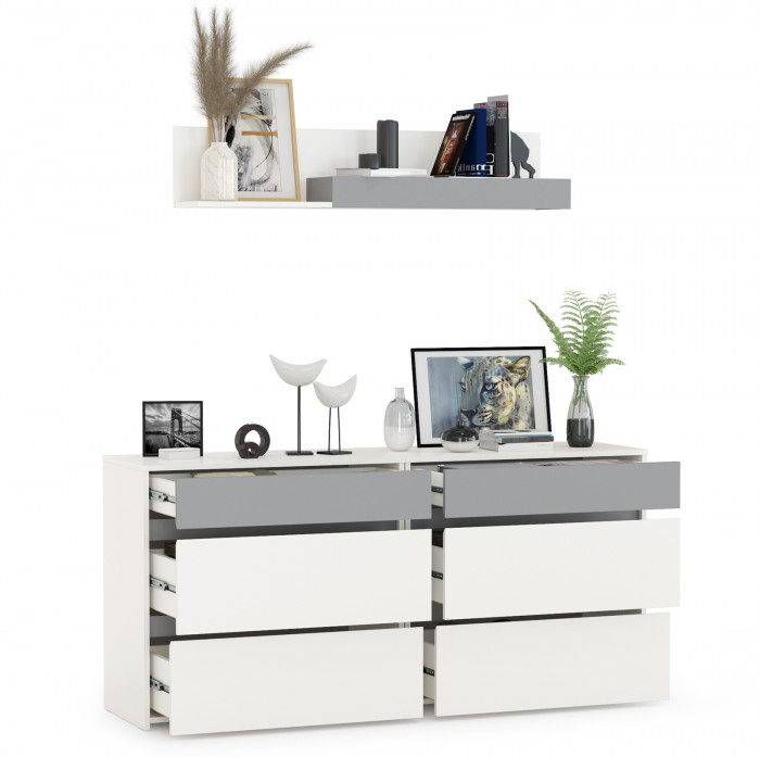 Торонто 13.321 Комод + 13.321 Комод + 16.475 Полка, белый шагрень/стальной серый