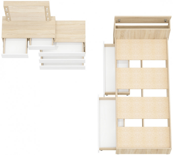 Ксения Кровать с ящиками 0900 + Стол косметический с подсветкой 110, дуб сонома/белый