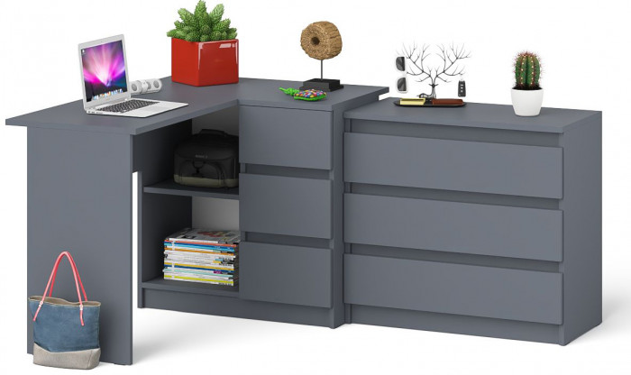 Мори компьютерный стол МС-16 правый + Комод МК800.1, графит