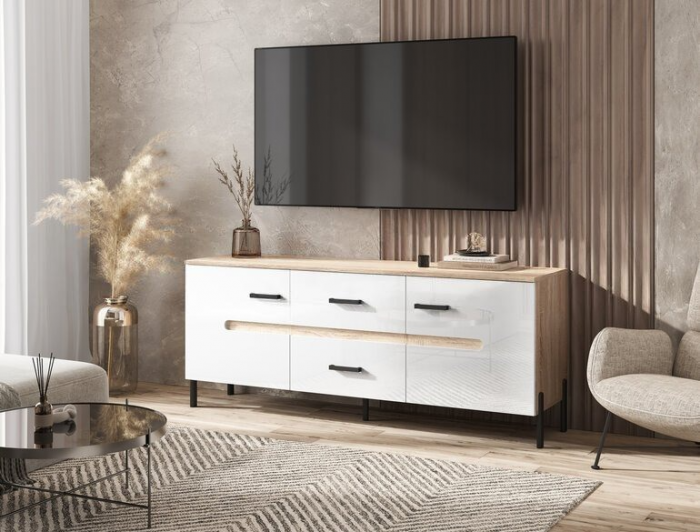 Ким Тумба ТВ (металл) Белый глянец холодный, сонома