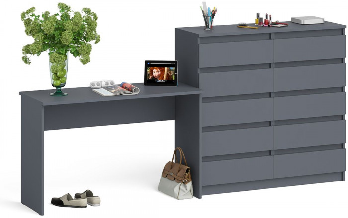Мори Стол письменный МСП1200.1 + Комод МК1200.10, цвет графит, ШхГхВ 240,8х50х115 см., универсальная сборка