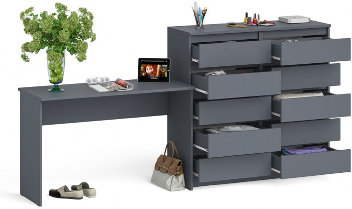Мори Стол письменный МСП1200.1 + Комод МК1200.10, цвет графит, ШхГхВ 240,8х50х115 см., универсальная сборка