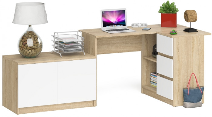 Мори компьютерный стол МС-16 правый + Тумба МА900.1, дуб сонома/белый