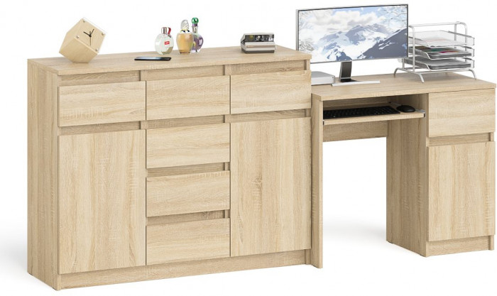 Мори Стол компьютерный МС-1 правый + Комод МК1200.4, цвет дуб сонома, ШхГхВ 210,4х50х94 см., выдвижной ящик справа, НЕ универсальная сборка