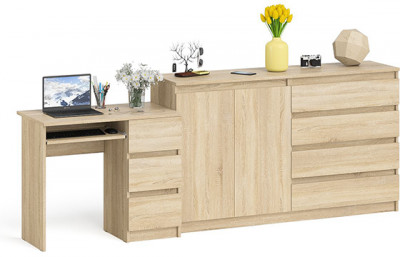 Мори Стол компьютерный МС-6 правый + Комод МК1600.1, цвет дуб сонома, ШхГхВ 250,4х50х94 см., выдвижные ящики справа, НЕ универсальная сборка