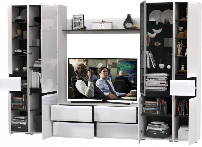 Сидней Комплектация № 060, корпус: белый/чёрный/фасады: МДФ белый глянец