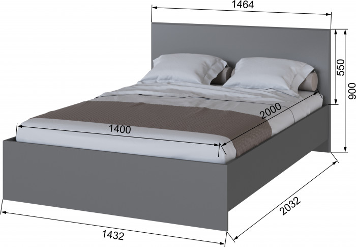 Плейона Кровать 1400 графит серый