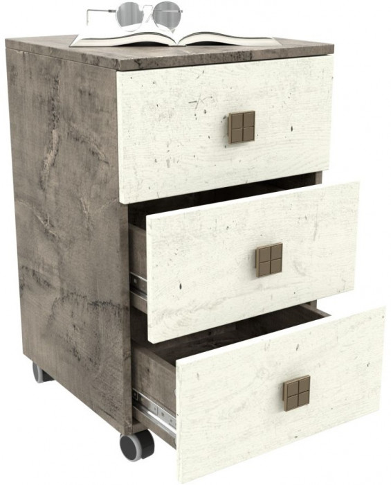 Тумба на колесиках с 3-мя ящиками "Лондон" - Дуб кентерберри/Сосна натуральная