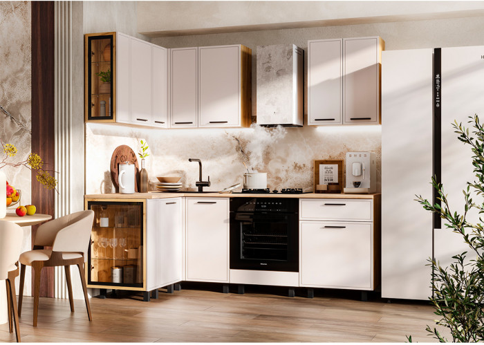 Модульная кухня Бьянка 1,2х2,2м, Крафт золотой/Кашемир