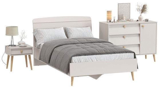 Афина Спальня Кровать 1200 + Комод + Тумба, цвет кашемир серый, ШхГхВ 123,6х210,2х95,7 + 110х45,3х83 + 45х37х45 см., 1200х2000 мм., б/м, осн. есть