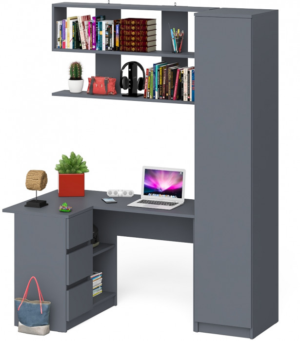 Мори компьютерный стол МС-16 левый + Пенал МШ400.1 + Полка 1200, графит