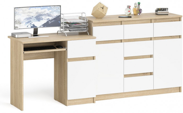 Мори Стол компьютерный МС-1 правый + Комод МК1200.4, цвет дуб сонома/белый, ШхГхВ 210,4х50х94 см., выдвижной ящик справа, НЕ универсальная сборка
