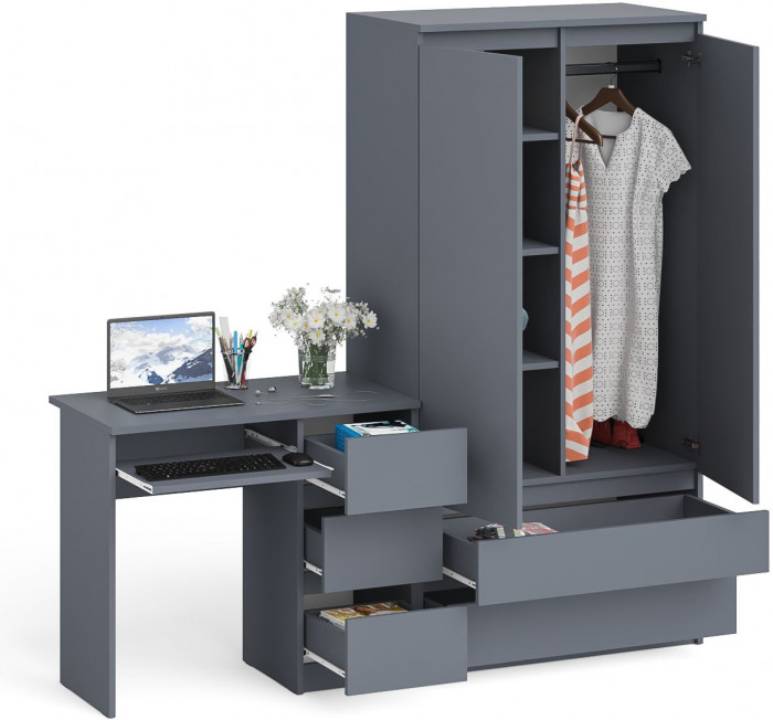 Мори компьютерный стол МС-6 правый + Шкаф МШ900.1, графит