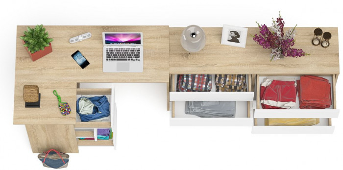 Мори Стол компьютерный МС-16 левый + Комод МК1380.6, цвет дуб сонома/белый, ШхГхВ 262,4х84,9х76,6 см., выдвижные ящики слев, НЕ универсальная сборкаа