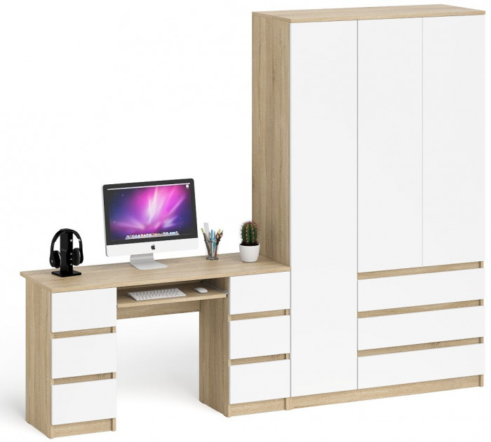 Мори Стол компьютерный МС-2 + Шкаф МШ1200.1, цвет дуб сонома/белый, ШхГхВ 255,8х50,4х209,6 см., универсальная сборка