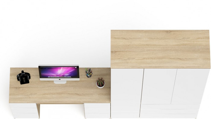 Мори Стол компьютерный МС-2 + Шкаф МШ1200.1, цвет дуб сонома/белый, ШхГхВ 255,8х50,4х209,6 см., универсальная сборка