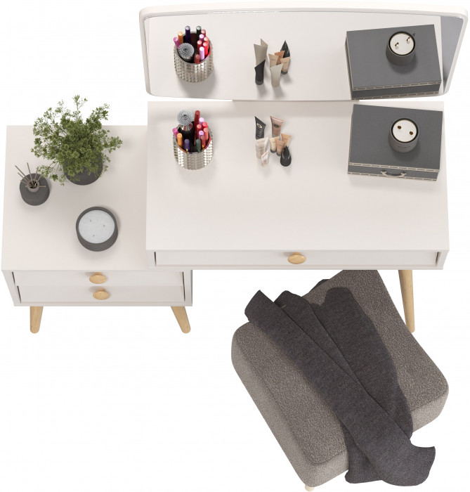 Афина Спальня 4-25901М1к.с. Трюмо + Банкетка 6-5133ТКВсерый Куби, кашемир серый/ткань серая