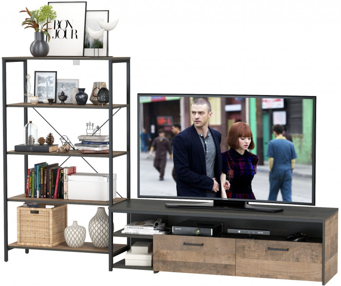 Трувор 13.70 Тумба под ТВ + 13.151.01 Стеллаж, дуб гранж песочный/интра