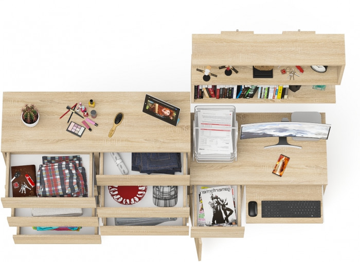 Мори компьютерный стол МС-1 левый + Комод МК1200.10 + Полка 900, дуб сонома