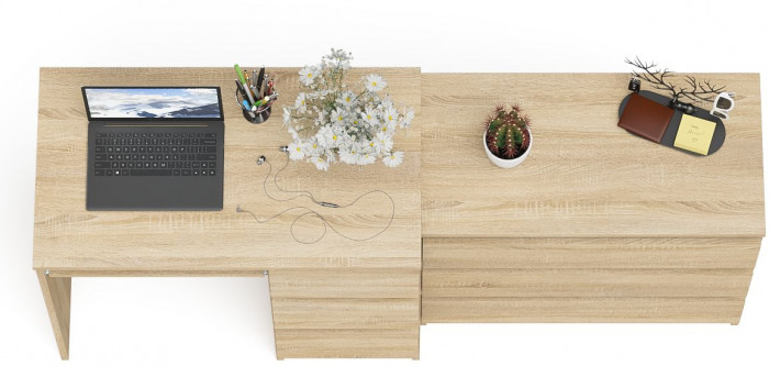 Мори компьютерный стол МС-6 правый + Комод МК800.1, дуб сонома