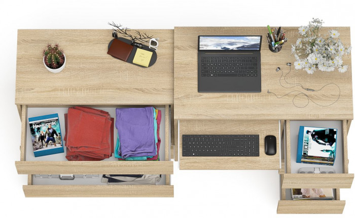 Мори компьютерный стол МС-6 правый + Комод МК800.1, дуб сонома