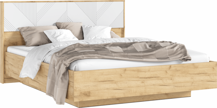 Ирис Кровать парящая с ортопедом металл 160 с подсветкой, крафт/браш вайт