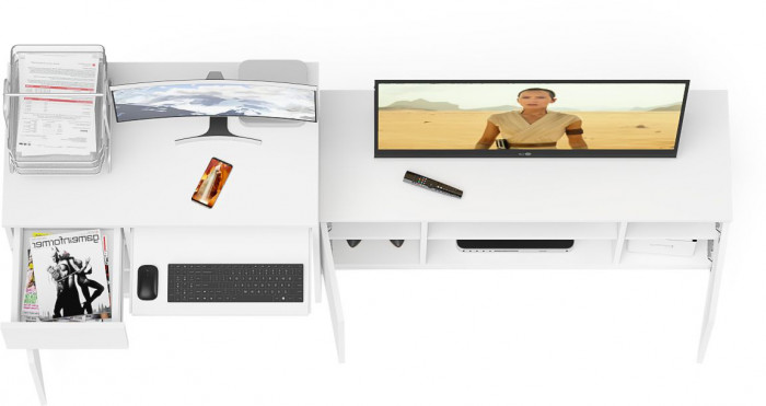 Мори Стол компьютерный МС-1 левый + Тумба МТВ1200.1, цвет белый, ШхГхВ 210,4х50х76,6 см., выдвижной ящик слева, НЕ универсальная сборка