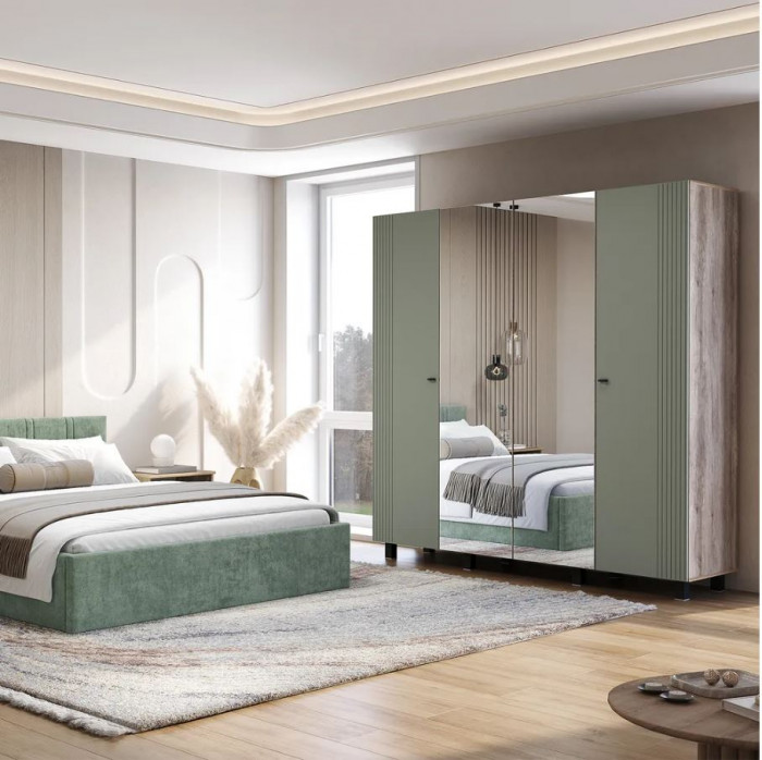 "Олива" ШК-13 Шкаф 4-х створчатый Дуб каньон/МФ12 эвкалипт софт