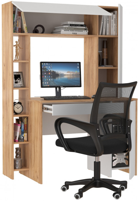 Стол компьютерный Комфорт 12.71 + кресло 103 чёрное, цвет дуб золотой/белый, ШхГхВ 116,7х60,2х165,4 см., НЕ универсальная сборка