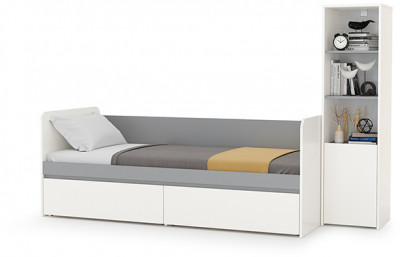 Торонто 11.39 Кровать + 13.13 Шкаф комбинированный, цвет белый шагрень/стальной серый, ШхГхВ 234х84,4х149,7 см, сп. м. 800х1900 мм, б/м, основан. есть