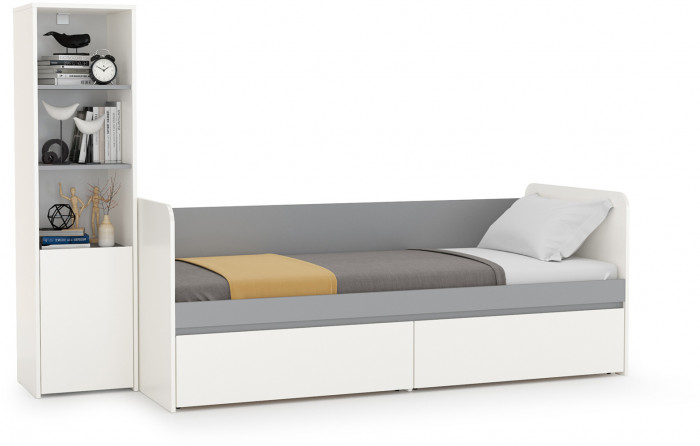 Торонто 11.39 Кровать + 13.13 Шкаф комбинированный, цвет белый шагрень/стальной серый, ШхГхВ 234х84,4х149,7 см, сп. м. 800х1900 мм, б/м, основан. есть