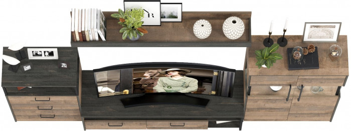 Трувор Гостиная 065, цвет дуб гранж песочный/интра, ШхГхВ 301,6х45,4х195 см., универсальная сборка