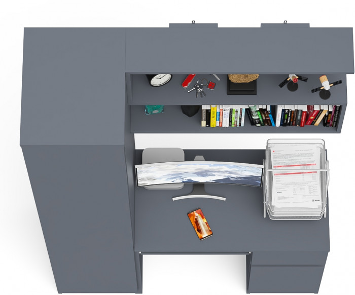 Мори компьютерный стол МС-1 правый + Пенал МШ400.1 + Полка 900, графит