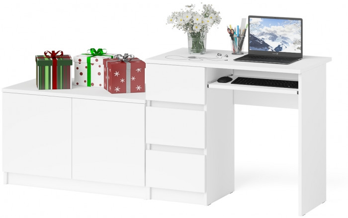 Мори Стол компьютерный МС-6 левый + Тумба МА900.1, цвет белый, ШхГхВ 180,4х50,4х76,6 см., выдвижные ящики слева, НЕ универсальная сборка
