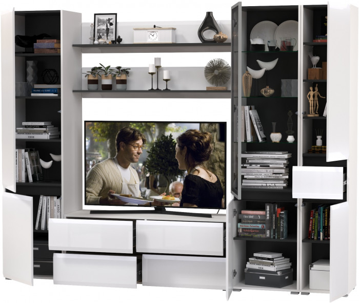 Сидней Комплектация № 061, корпус: белый/чёрный/фасады: МДФ белый глянец