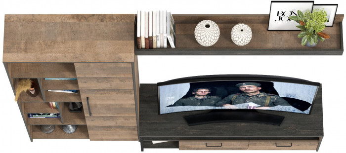 Трувор 13.70 Тумба под ТВ + 13.206 Шкаф-стеллаж + 15.60 Полка, дуб гранж песочный/интра