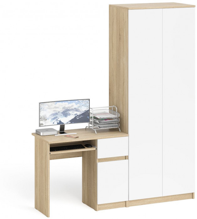Мори компьютерный стол МС-1 правый + Шкаф МШ800.1, дуб сонома/белый