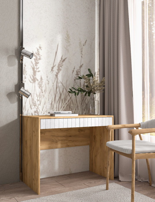 Столик туалетный "Иннэс-7", Крафт золотой/Бетон снежный