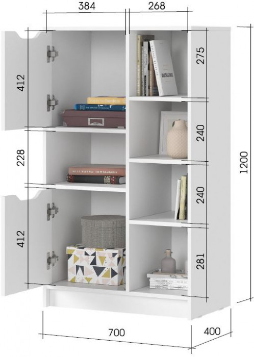 РУНА СТЛ 02 Стеллаж Фасад БЕЛЫЙ/Корпус БЕЛЫЙ