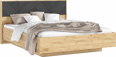 Ирис Кровать парящая с ортопедом металл 160 с подсветкой, крафт золотой/браш графит