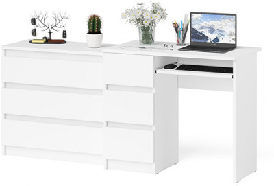 Мори Стол компьютерный МС-6 левый + Комод МК800.1, цвет белый, ШхГхВ 170,4х50х76,6 см., выдвижные ящики слева, НЕ универсальная сборка