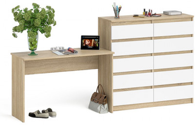 Мори Стол письменный МСП1200.1 + Комод МК1200.10, цвет дуб сонома/белый, ШхГхВ 240,8х50х115 см., универсальная сборка