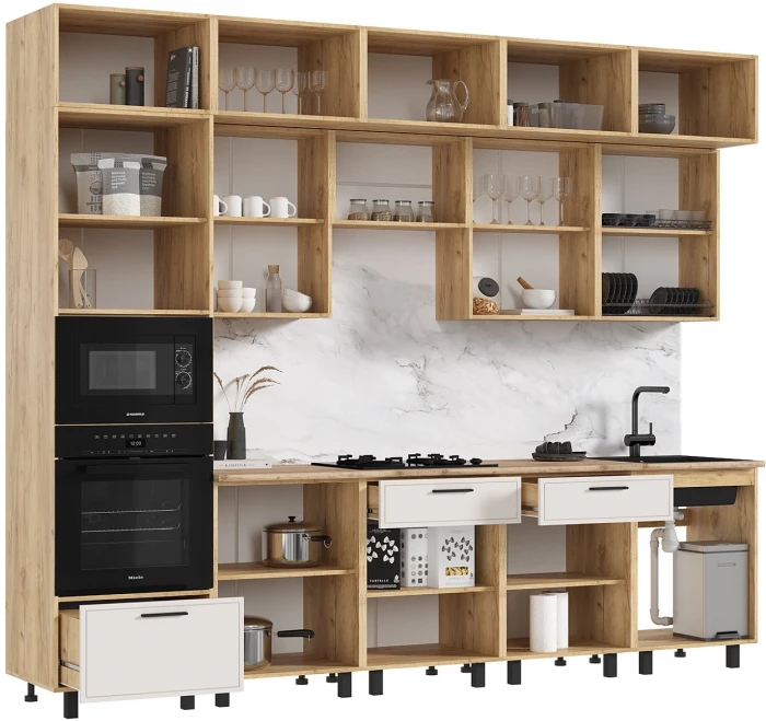 Модульная кухня Бьянка 3,0/1080м, Дуб крафт/Кашемир