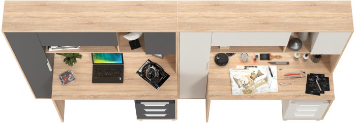 Два стола компьютерных Комфорт 12.95N, цвет дуб сонома/белый/дуб сонома/тёмно-серый, ШхГхВ 324х60,3х180 см., НЕ универсальная сборка
